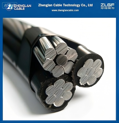 가공 절연 케이블 0.6/1kV 삼중 알루미늄 도체 XLPE 절연 위상 도체 및 순수 AAAC 중성선 2x1/0+1/0AWG