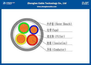 명목상 단면도: 3*3x 16/10~3x400/185mm 0.6/1KV LV 고압선, (비무장) 3+1C XLPE 절연제 (CU/XLPE/LSZH/NYY/N2XY)