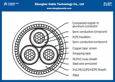 명목상 단면도: 16~630mm ² 6/10KV MV XLPE는 격리했습니다 고압선 /PVC 재킷 케이블 (CU/PVC/XLPE/LSZH/DSTA)를